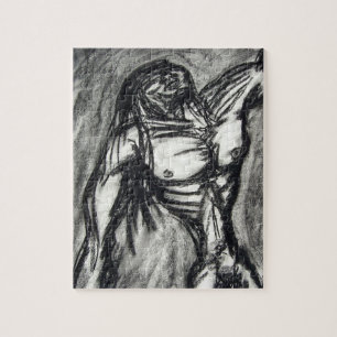 Grief and Depression Charcoal Drawing Jigsaw Puzzle