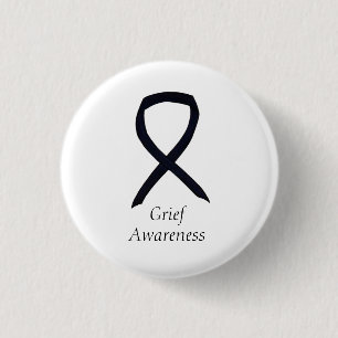 Grief Awareness Black Ribbon Custom Button Pin