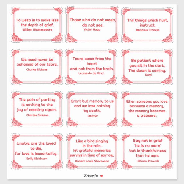 Grief Quotes in Rose Corner Frame Red White  (Sheet)