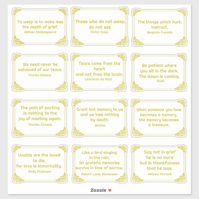 Grief Quotes in Rose Corner Frame Yellow Gold (Sheet)
