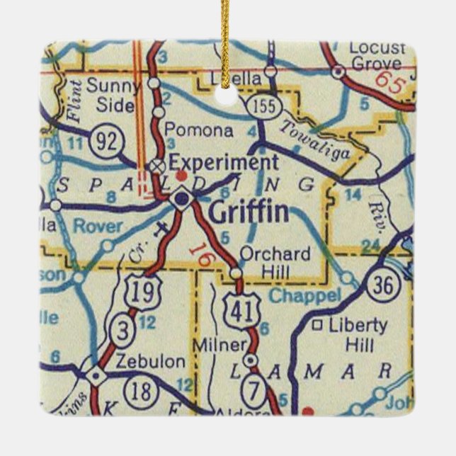 Griffin GA Vintage Map Ceramic Ornament (Back)