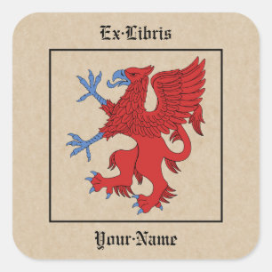 Griffin Rampant Gules Bookplate Square Sticker
