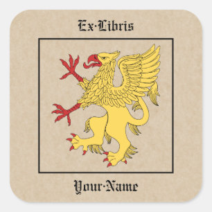 Griffin Rampant Or Bookplate Square Sticker