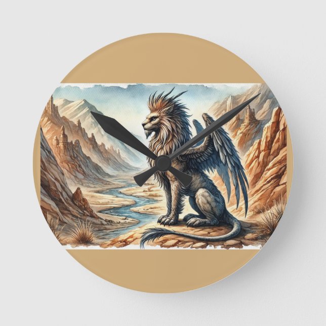 Griffins, Dragons, & Desolate landscapes Round Clock (Front)