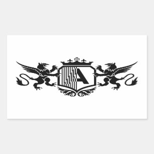 Griffins flanking a shield with the letter "A" Rectangular Sticker