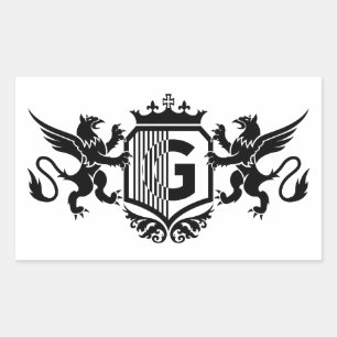 Griffins flanking a shield with the letter "G" Rectangular Sticker