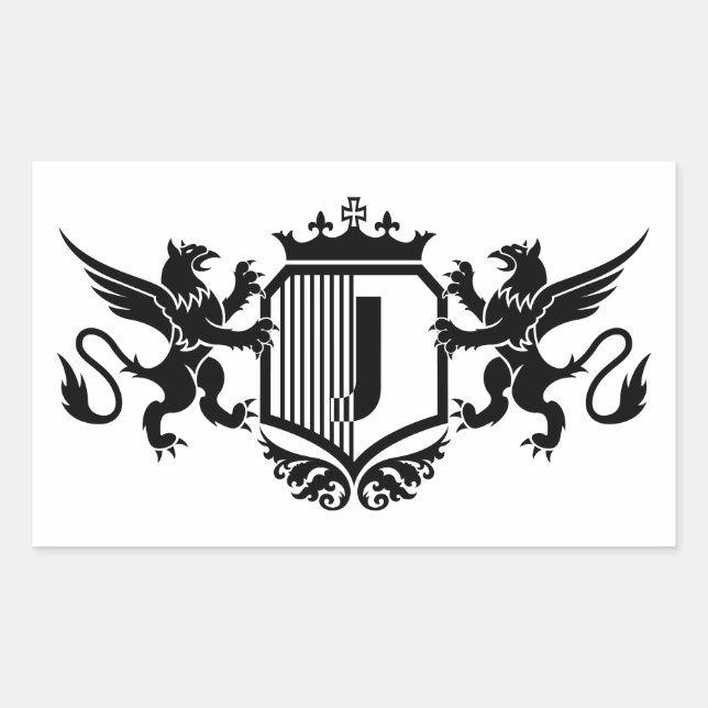 Griffins flanking a shield with the letter "J"  Rectangular Sticker (Front)