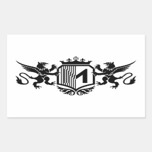 Griffins flanking a shield with the letter "M" Rectangular Sticker