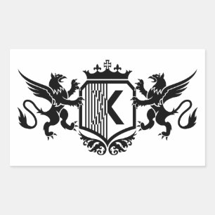 Griffins flanking a shield with the letter "X" Rectangular Sticker