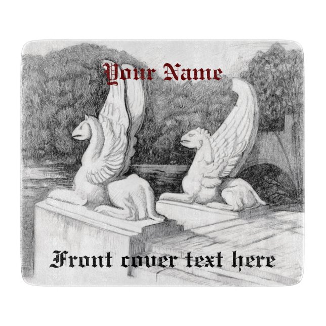 Griffins sculpture monochrome pencil Art Cutting Board (Front)