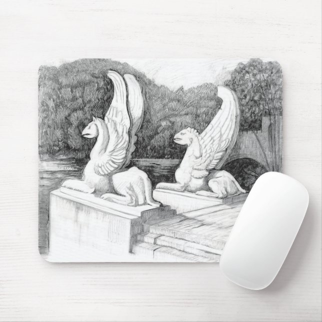 Griffins sculpture monochrome pencil Art Mouse Mat (With Mouse)