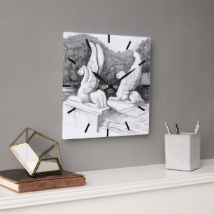 Griffins sculpture monochrome pencil Art Square Wall Clock