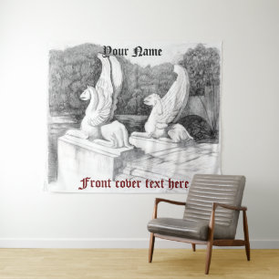 Griffins sculpture monochrome pencil Art Tapestry