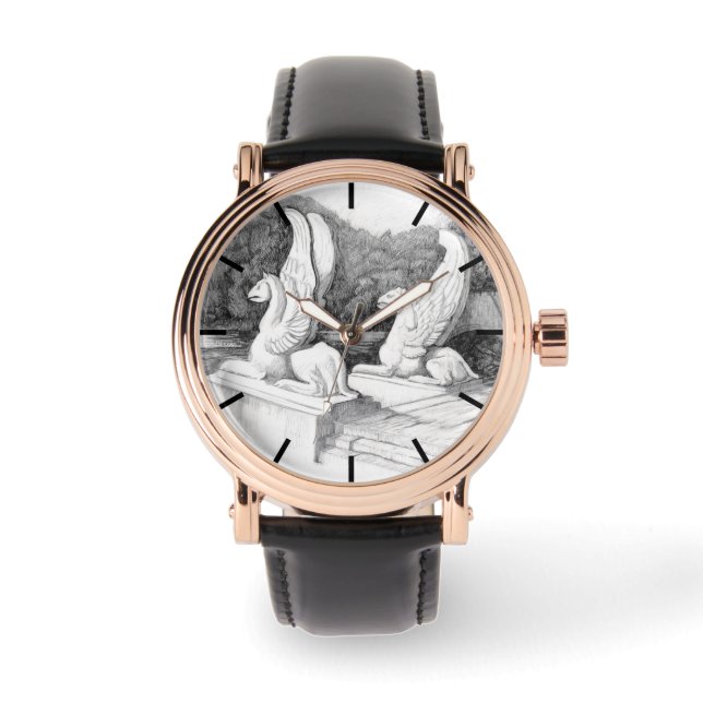 Griffins sculpture monochrome pencil Art Watch (Front)