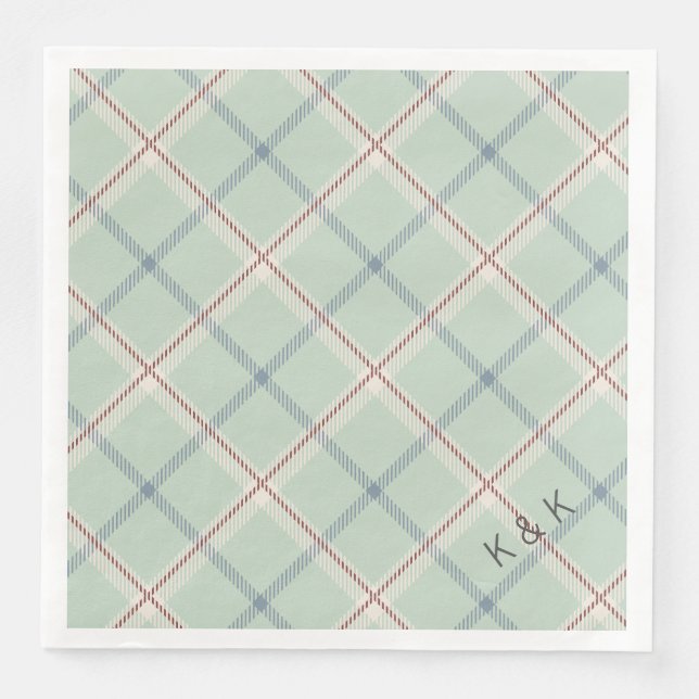 Griffith Family Tartan Plaid Check in Sage Green Napkin (Front)