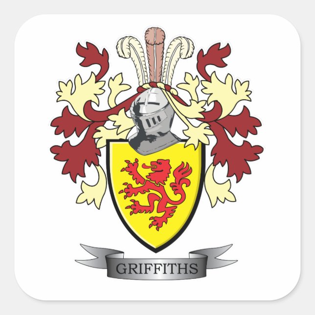 Griffiths Family Crest Coat of Arms Square Sticker (Front)