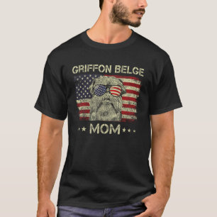 Griffon Belge Mom Dog  American Flag 4th Of July T-Shirt