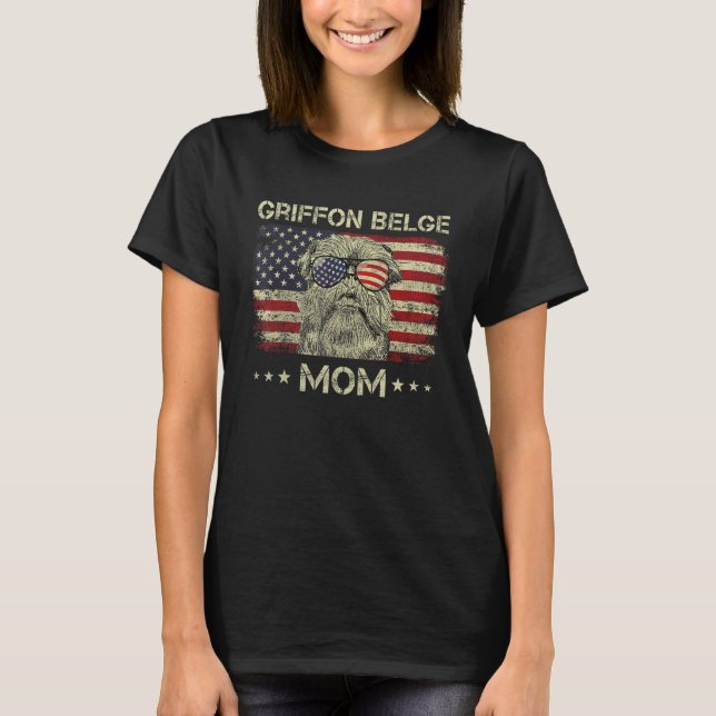 Griffon Belge Mom Dog  American Flag 4th Of July T-Shirt (Front)