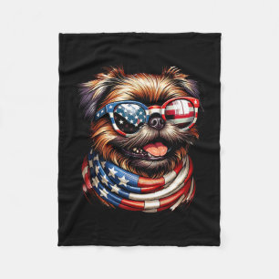 Griffon Dog Lover Us Flag 4th Of July Patriotic Fleece Blanket