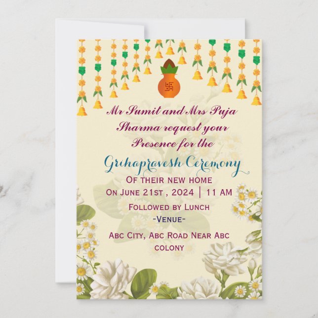 Grihapravesh Ceremony Invitation  (Front)