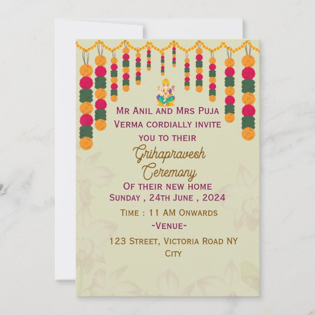 Grihapravesh Ceremony Invitations  (Front)