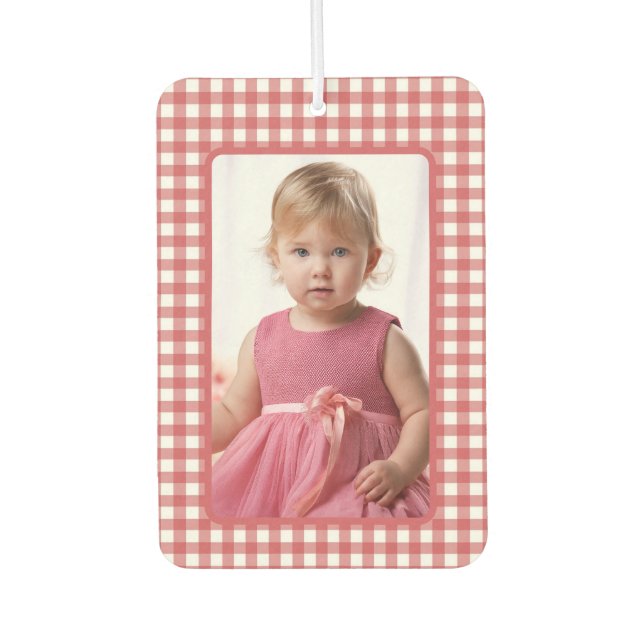 Gril Photo on Red and White Gingham Plaid Car Air Freshener (Front)