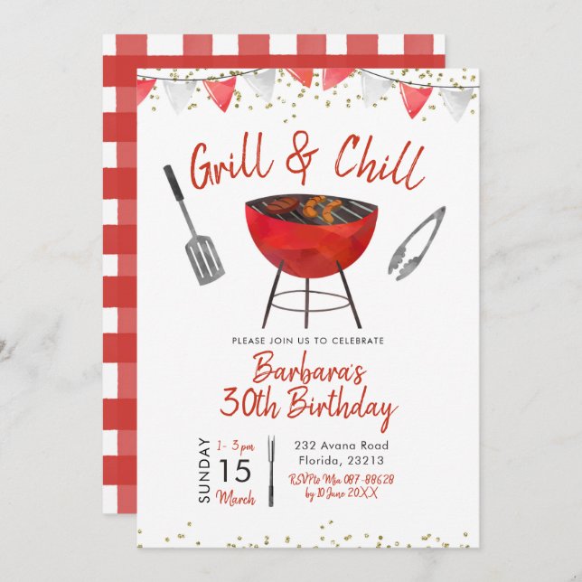 Grill and Chill Adult Birthday Invitation (Front/Back)