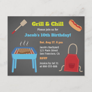 Grill and Chill Backyard BBQ Birthday Party Invitation