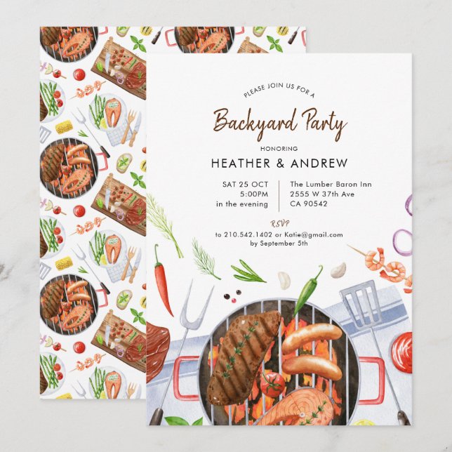 Grill BBQ Backyard Party  Invitation (Front/Back)