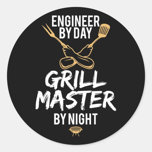 Grill Bbq Master Engineer Funny Barbecue Gift  Classic Round Sticker (Front)