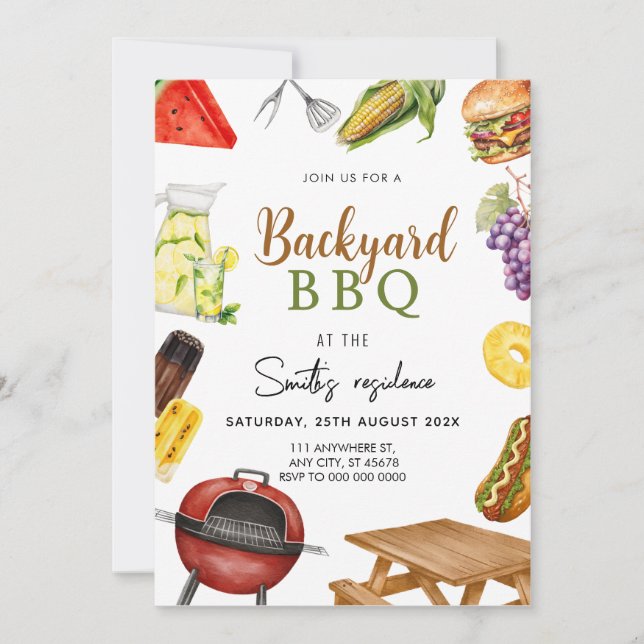 Grill & Chill BBQ Backyard Party Invitation (Front)