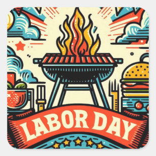Grill & Chill Labour Day Greeting Square Sticker