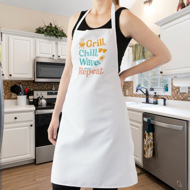 Grill chill wave repeat summer beach quote apron (Creator Uploaded)