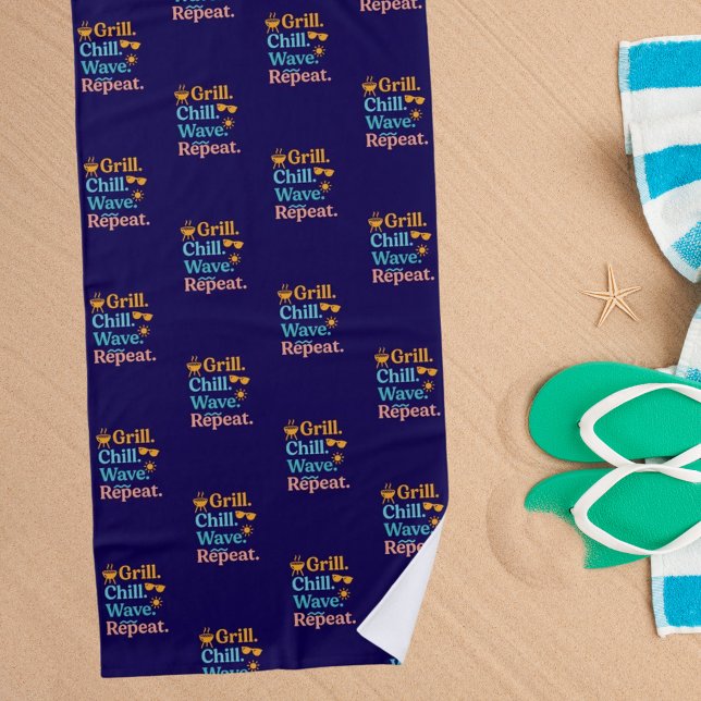 Grill chill wave repeat summer beach quote blue beach towel (Creator Uploaded)