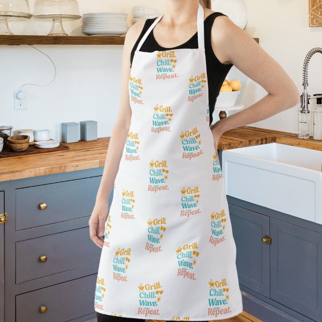 Grill chill wave repeat summer beach quote pattern apron (Creator Uploaded)