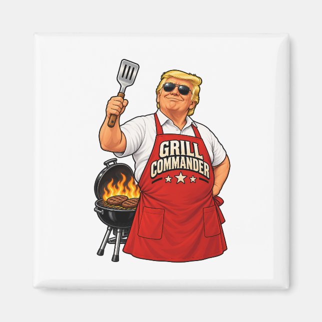 Grill Commander BBQ Cookout Square Magnet (Front)