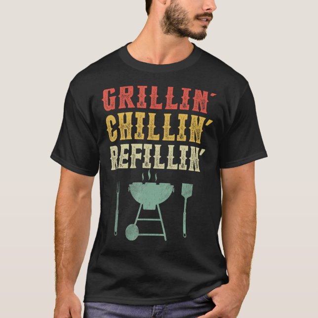 Grill Dad Grilling Chilling Refilling  Vintage T-Shirt (Front)