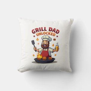 Grill Dad Unlocked – Funny BBQ Chef Dad Design" Cushion