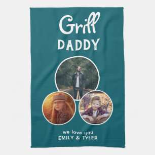 Grill Daddy Modern Oval 3 Photo Father`s Day  Tea Towel