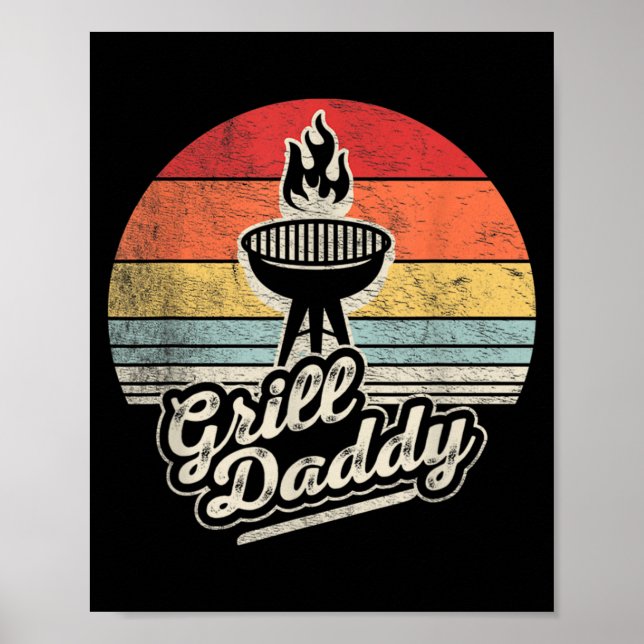 Grill Daddy Retro Vintage Sunset Bbq Graphic Poster (Front)