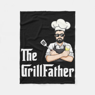 Grill Father Bbq Father's Day Barbecue Chef Funny Fleece Blanket