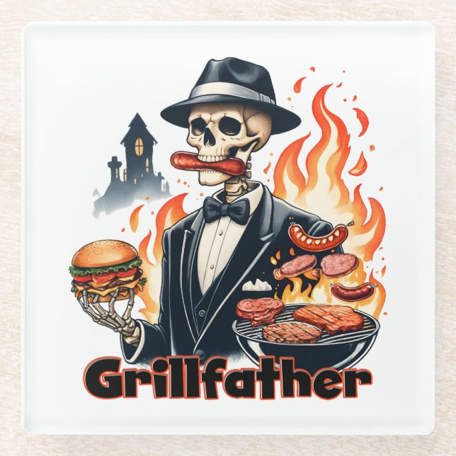 Grill Father Glass Coaster (Front)