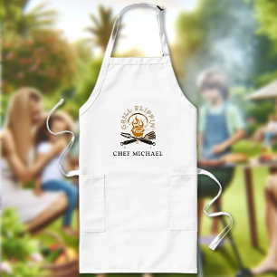 Grill Flippin Chef Custom Name Text Personalized Long Apron