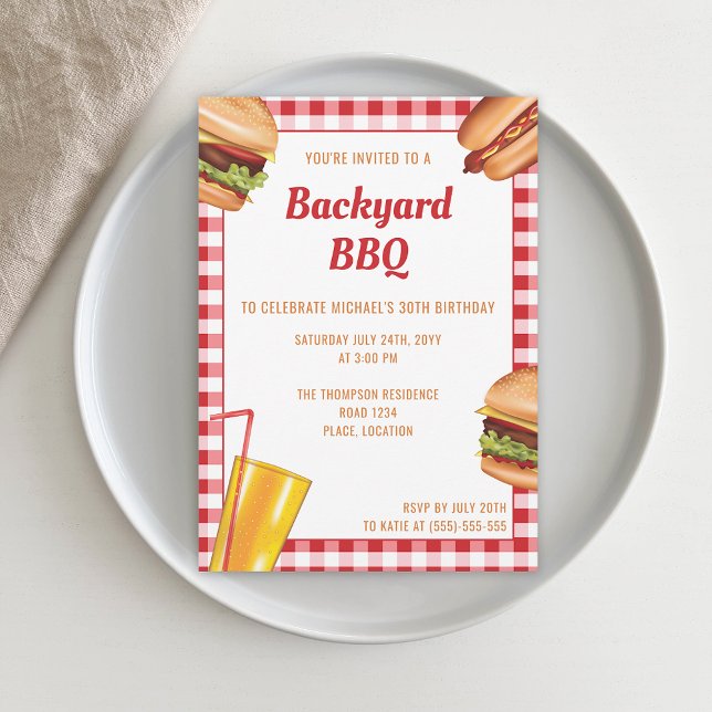 Grill Food Hamburger Hot Dog Backyard BBQ Birthday Invitation (Ideal for birthday parties, backyard barbecues, family reunions or picnics, for example.)