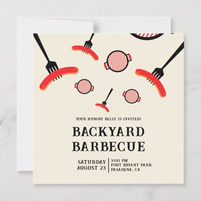 Grill & Fork BBQ Party Magnetic Invite (Front)