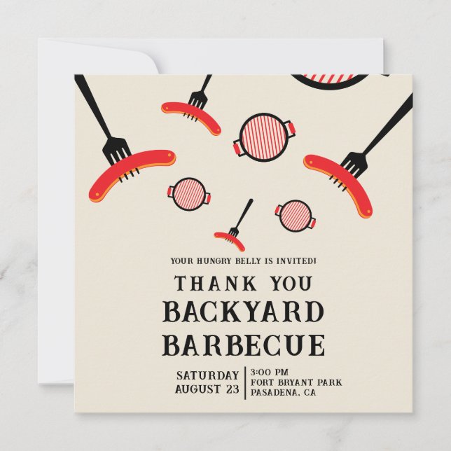 Grill & Fork BBQ Party Thank You Card (Front)