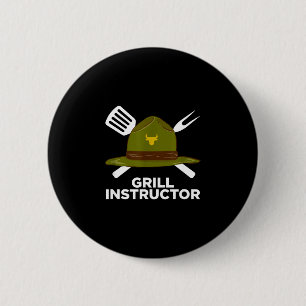 Grill instructor funny bbq pitmaster grilling dad 6 cm round badge