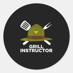 Grill instructor funny bbq pitmaster grilling dad classic round sticker