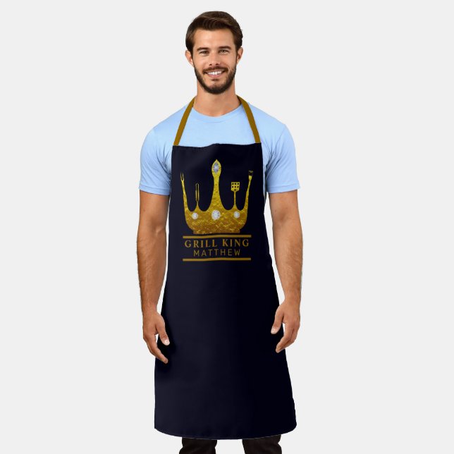Grill King BBQ Crown Make Your Own Men navy Apron (Worn)