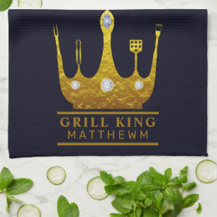 Grill King BBQ Crown navy Make Your Own  Tea Towel